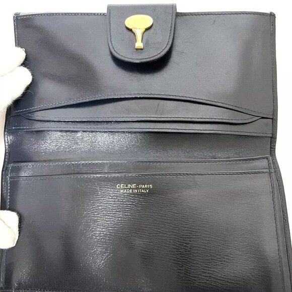 Vintage Celine "Sarky Line C" Macadam Print Long Wallet – Navy Canvas & Leather - Picture 3 of 11